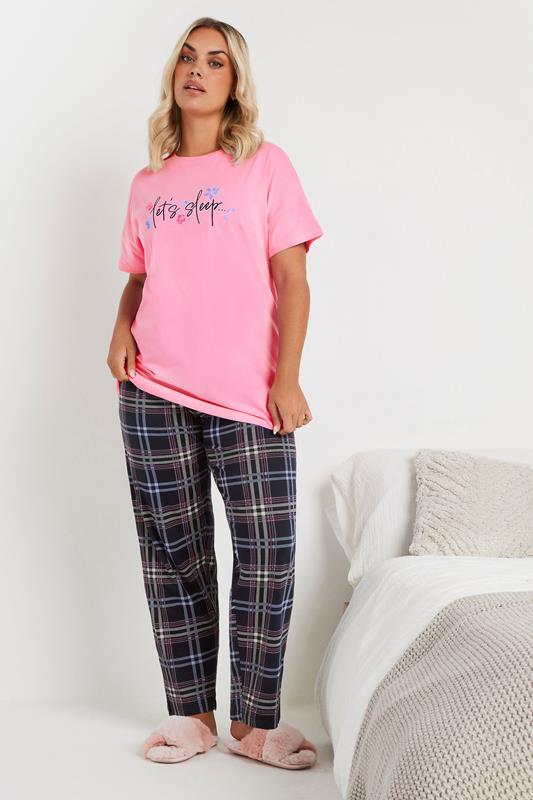 Evans YOURS Curve Pink 'Let's Sleep' Slogan Pyjama Top