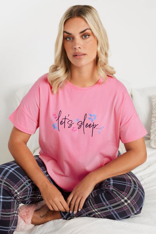 Evans YOURS Curve Pink 'Let's Sleep' Slogan Pyjama Top