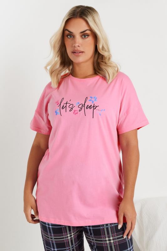 evans YOURS Curve Pink 'Let's Sleep' Slogan Pyjama Top