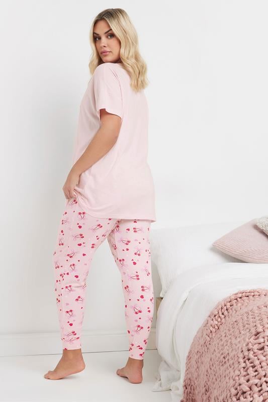 Evans YOURS Curve Pink 'Mon Cheri' Cherry Bow Print Pyjama Set