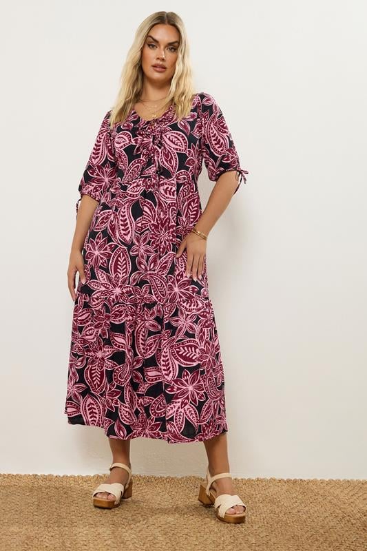Evans YOURS Curve Pink Paisley Bow Tie Detail Maxi Dress