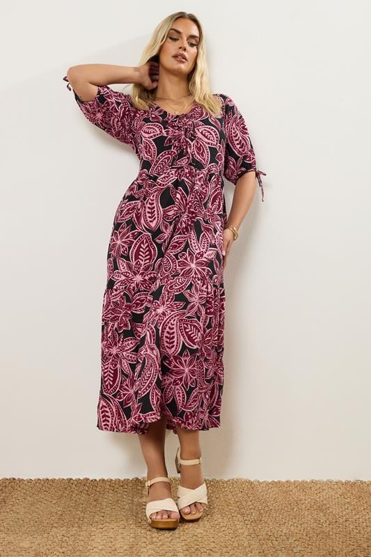 Evans YOURS Curve Pink Paisley Bow Tie Detail Maxi Dress