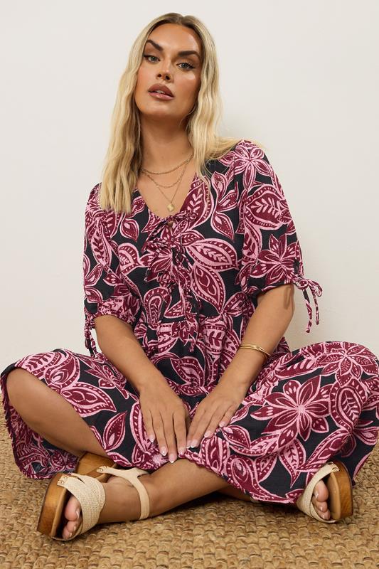 Evans YOURS Curve Pink Paisley Bow Tie Detail Maxi Dress