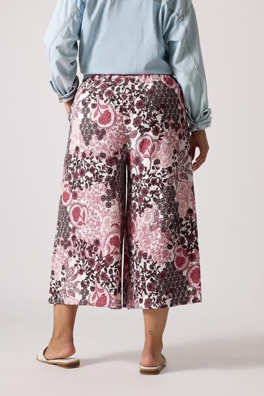 Evans YOURS Curve Pink Paisley Print Textured Cropped Trousers