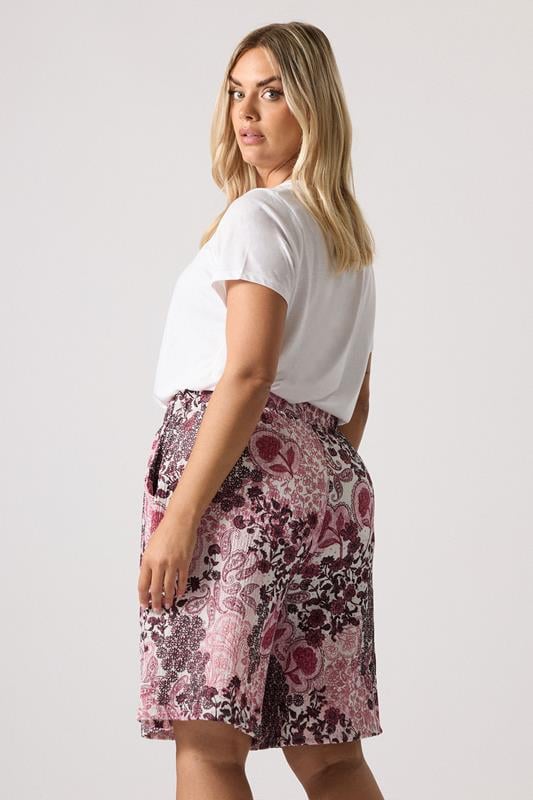 Evans YOURS Curve Pink Paisley Print Textured Shorts