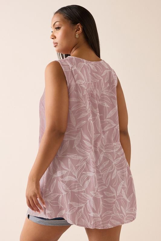 Evans YOURS Curve Pink Palm Leaf Pleat Front Vest Top