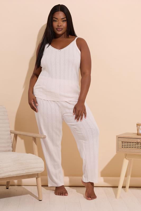 evans YOURS Curve Pink Pointelle Wide Leg Pyjama Set