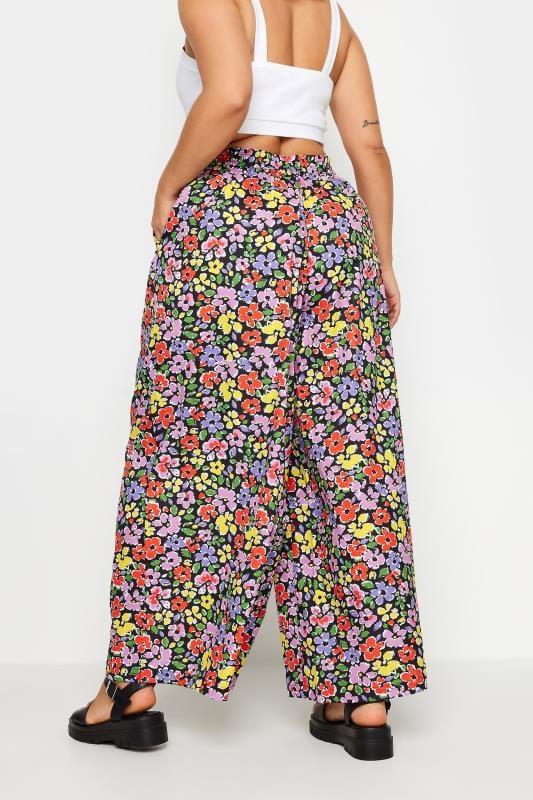 Evans YOURS Curve Pink & Red Ditsy Floral Drawstring Wide Leg Trousers