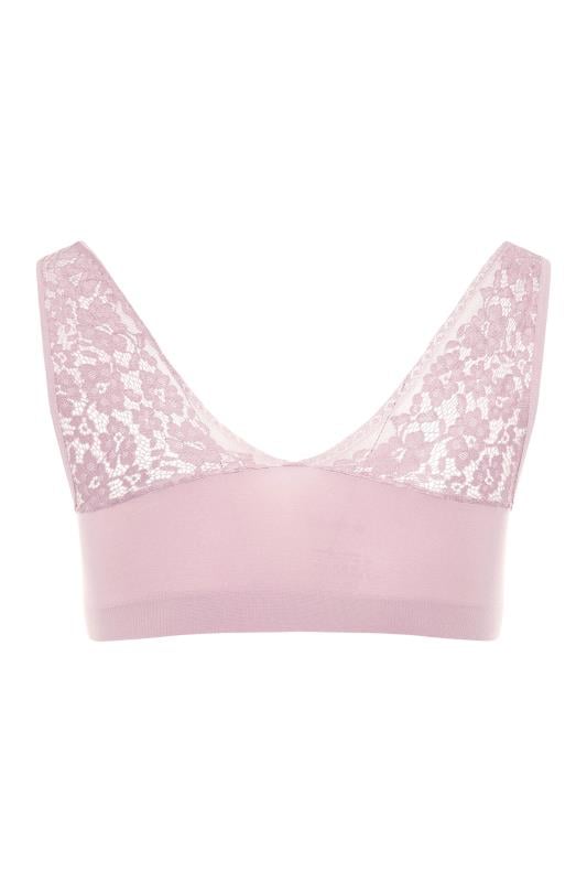 Evans YOURS Curve Pink Seamless Lace Padded Non-Wired Bralette