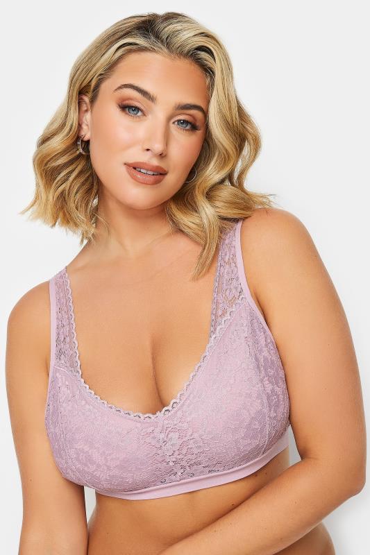 evans YOURS Curve Pink Seamless Lace Padded Non-Wired Bralette