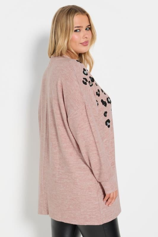 Evans YOURS Curve Pink Soft Touch Leopard Print Jumper