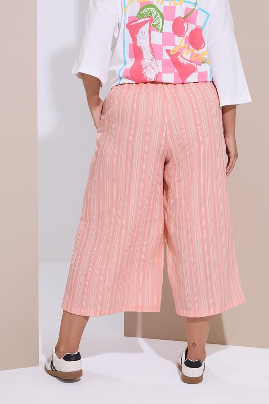 Evans YOURS Curve Pink Stripe Textured Cropped Trousers