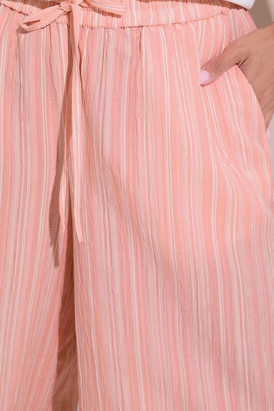 Evans YOURS Curve Pink Stripe Textured Cropped Trousers