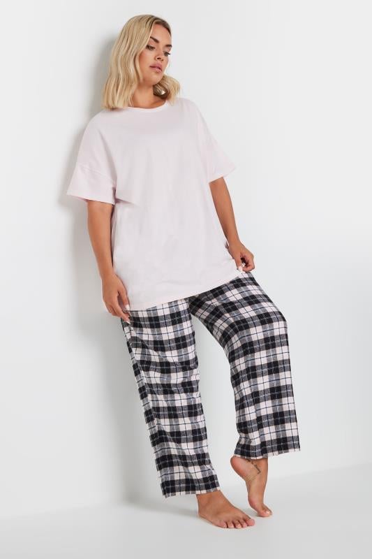Evans YOURS Curve Pink Woven Check Print Pyjama Set