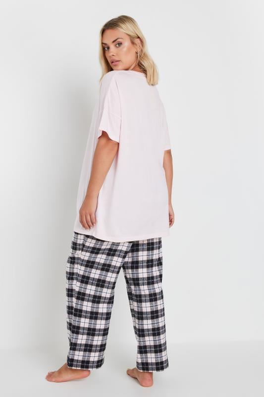 Evans YOURS Curve Pink Woven Check Print Pyjama Set