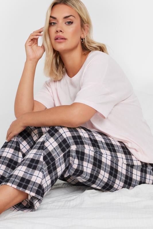 Evans YOURS Curve Pink Woven Check Print Pyjama Set