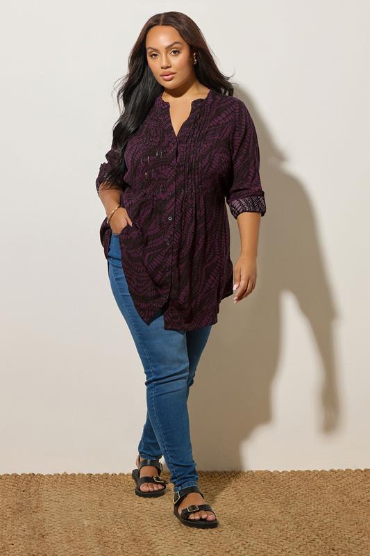 Evans YOURS Curve Purple Abstract Print Pintuck Blouse