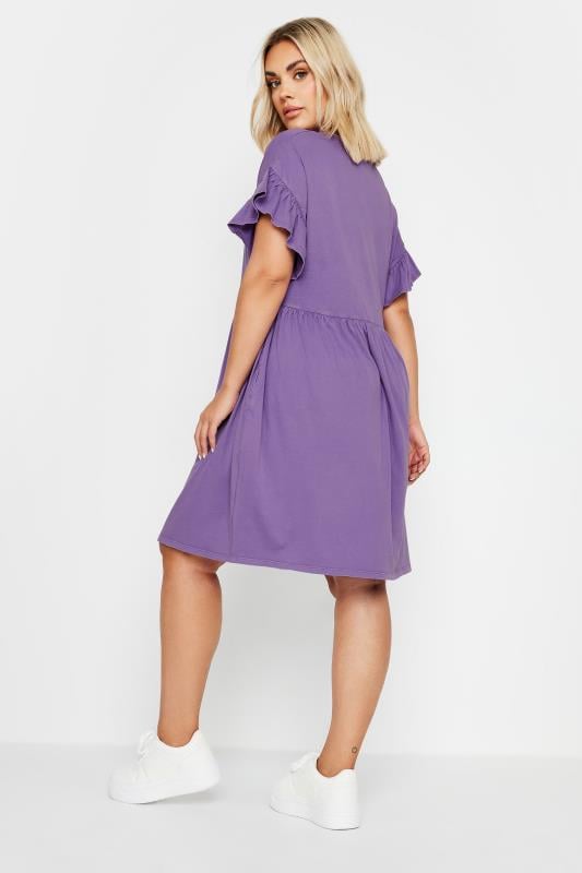 Evans YOURS Curve Purple Acid Wash Frill Sleeve Mini Dress