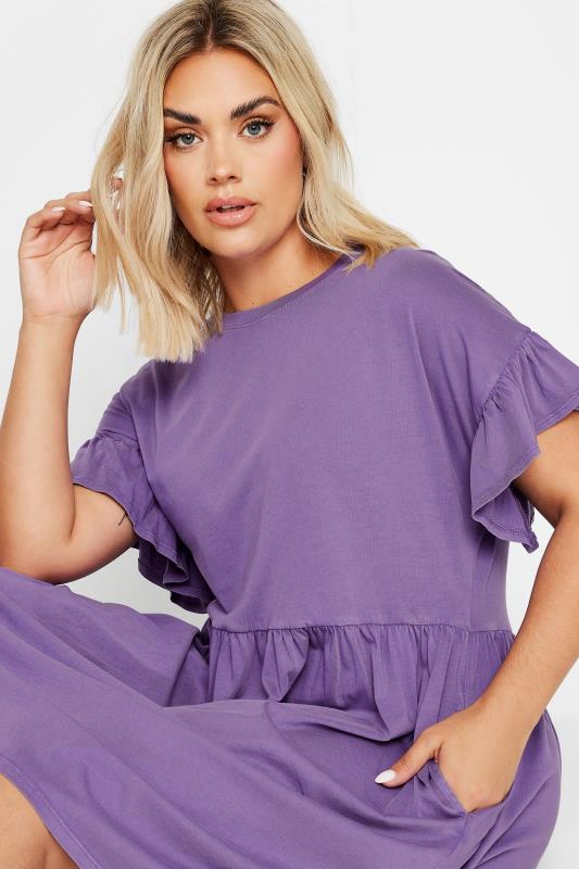 Evans YOURS Curve Purple Acid Wash Frill Sleeve Mini Dress