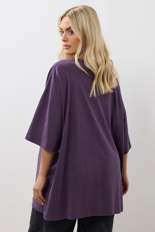 Evans YOURS Curve Purple Acid Wash 'Positive Energy' Oversized T-Shirt