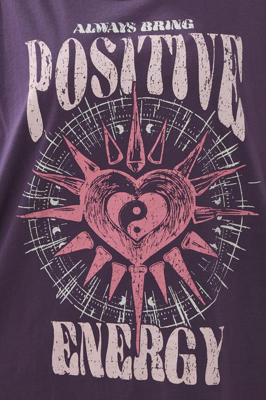 Evans YOURS Curve Purple Acid Wash 'Positive Energy' Oversized T-Shirt