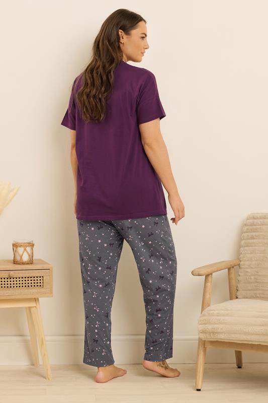 Evans YOURS Curve Purple 'Bearly Awake' Slogan Print Wide Leg Pyjama Set