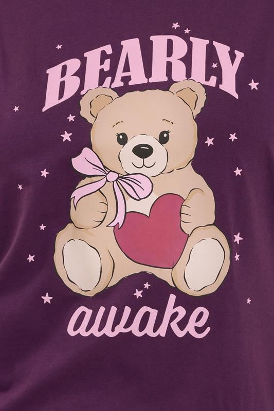 Evans YOURS Curve Purple 'Bearly Awake' Slogan Print Wide Leg Pyjama Set
