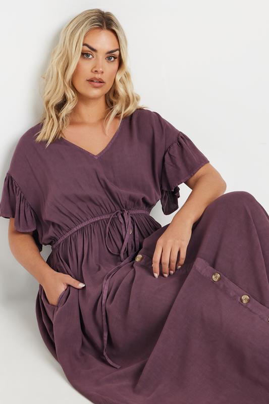 Evans YOURS Curve Purple Button Chambray Maxi Dress