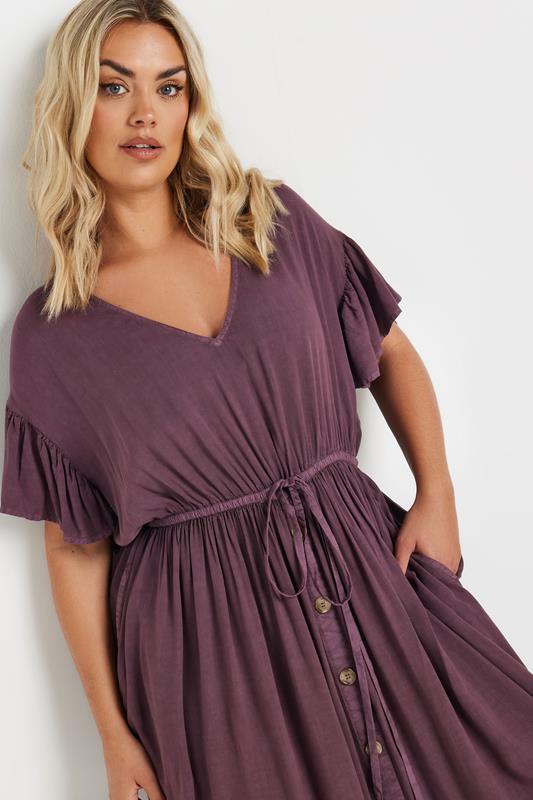 Evans YOURS Curve Purple Button Chambray Maxi Dress