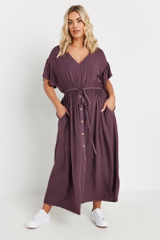 evans YOURS Curve Purple Button Chambray Maxi Dress