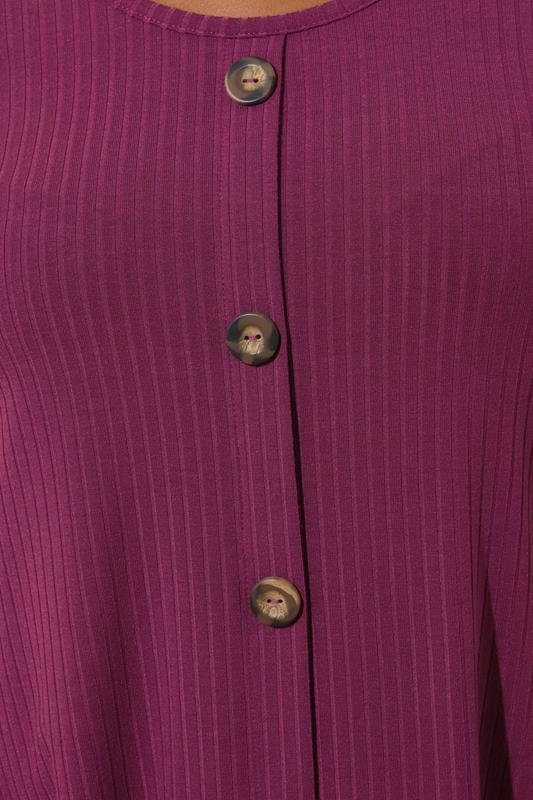 Evans YOURS Curve Purple Button Front Ribbed Swing Top