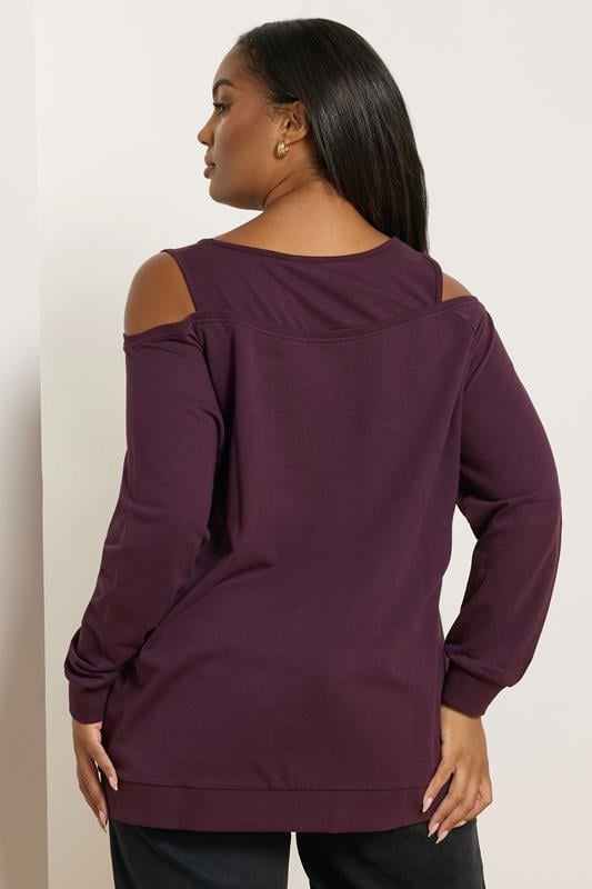 Evans YOURS Curve Purple Cold Shoulder 2-In-1 Sweatshirt