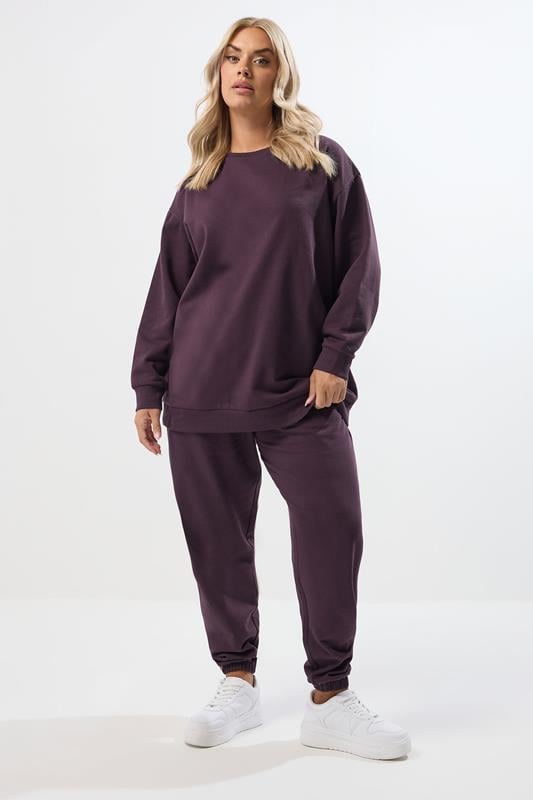Evans YOURS Curve Purple Crew Neck Sweatshirt & Jogger Set