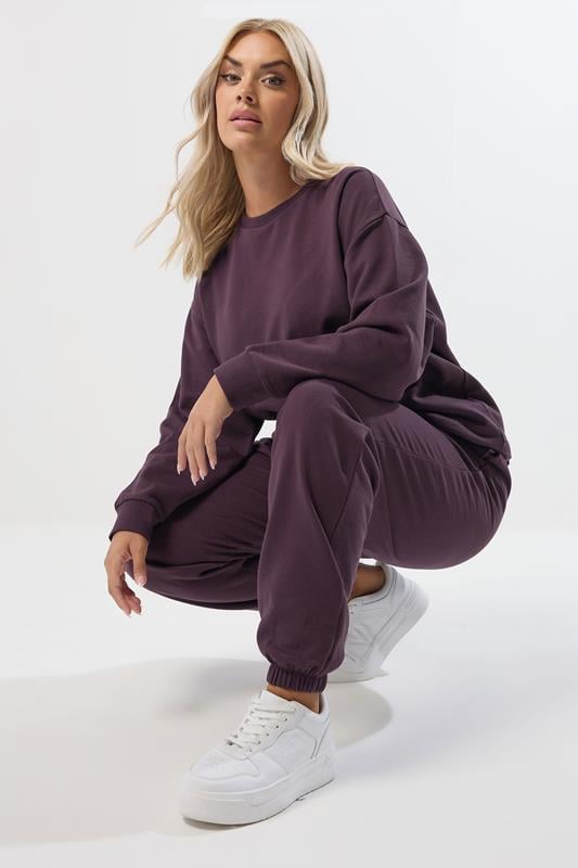 evans YOURS Curve Purple Crew Neck Sweatshirt & Jogger Set