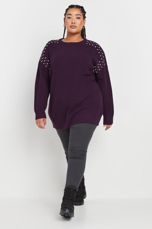 Evans YOURS Curve Purple Diamante Embellished Knitted Jumper
