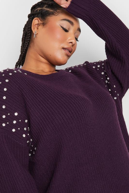 Evans YOURS Curve Purple Diamante Embellished Knitted Jumper