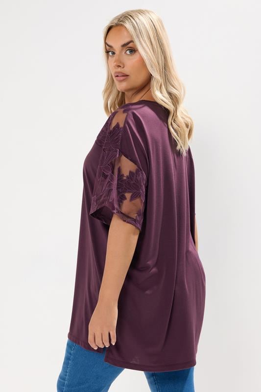 Evans YOURS Curve Purple Floral Burnout Boxy T-Shirt