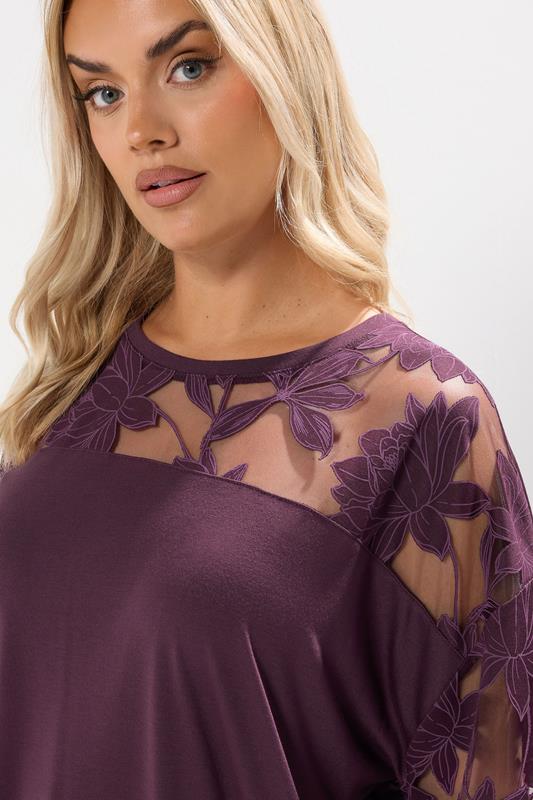 Evans YOURS Curve Purple Floral Burnout Boxy T-Shirt