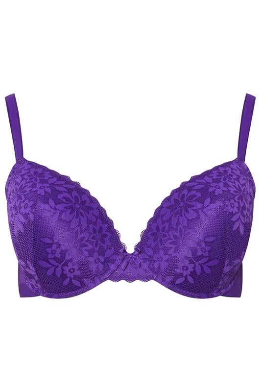 Evans YOURS Curve Purple Floral Lace Padded T-Shirt Bra