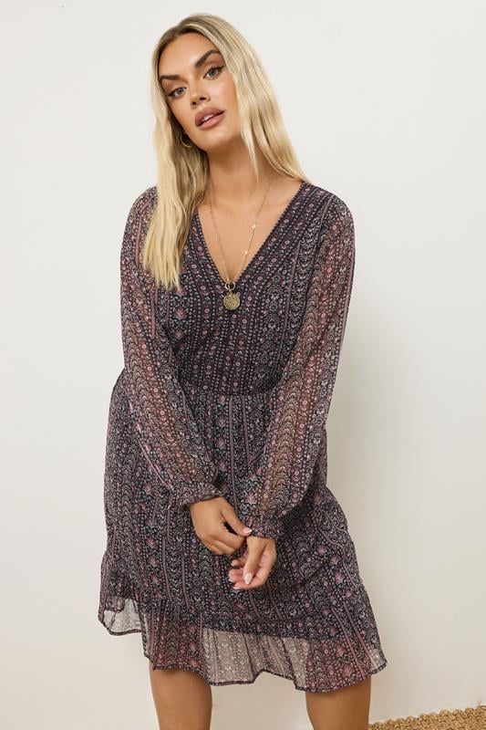 Evans YOURS Curve Purple Floral Paisley Smock Mini Dress