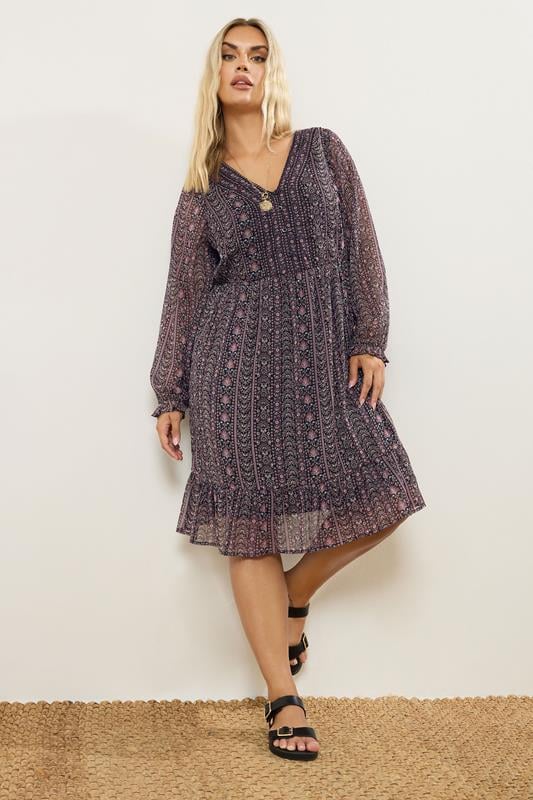 evans YOURS Curve Purple Floral Paisley Smock Mini Dress