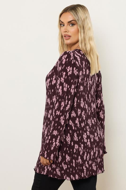 Evans YOURS Curve Purple Floral Print Plisse Tunic Top