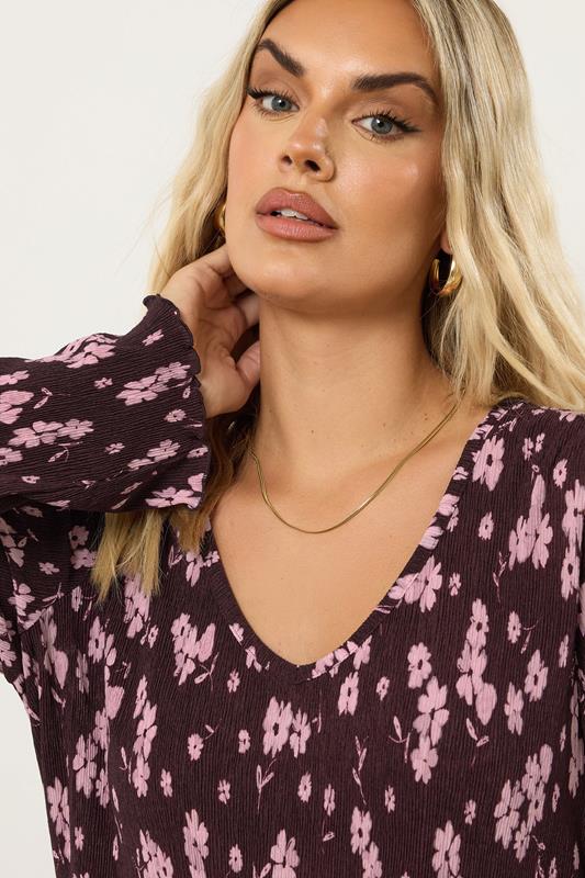 Evans YOURS Curve Purple Floral Print Plisse Tunic Top