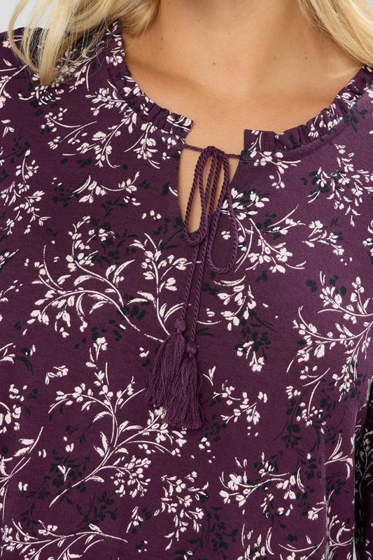 Evans YOURS Curve Purple Floral Tie Neck Tiered Blouse