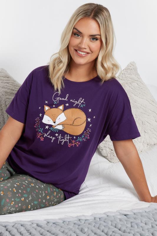 Evans YOURS Curve Purple 'Goodnight Sleep Tight' Slogan Pyjama Set