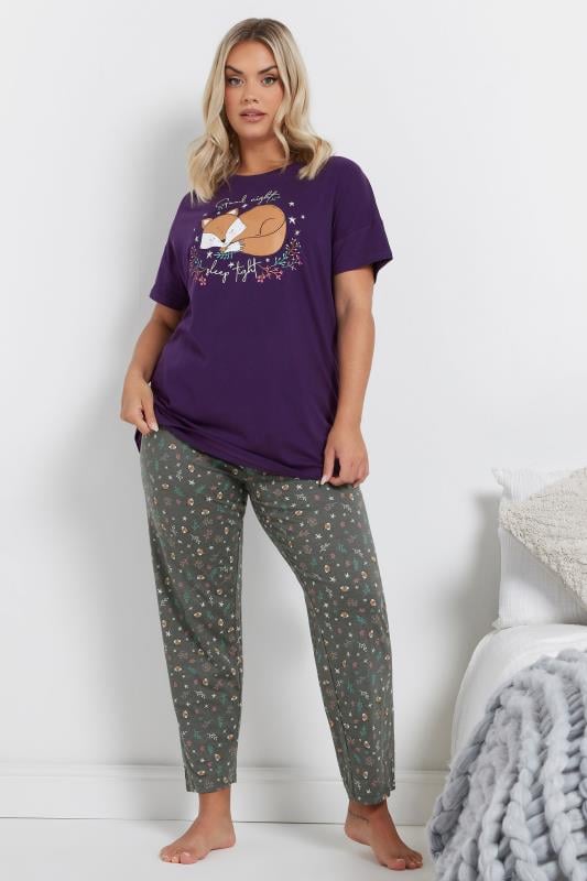 evans YOURS Curve Purple 'Goodnight Sleep Tight' Slogan Pyjama Set