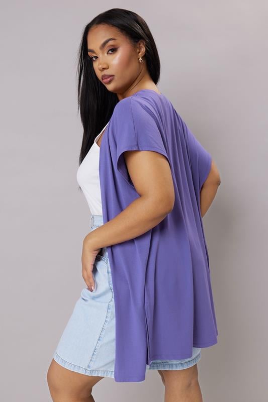 Evans YOURS Curve Purple Grown On Sleeve Jersey Cardigan