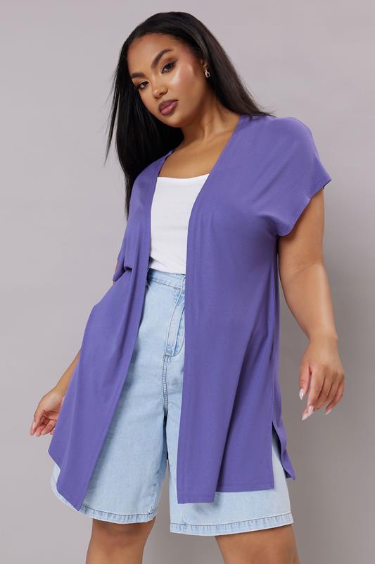 evans YOURS Curve Purple Grown On Sleeve Jersey Cardigan