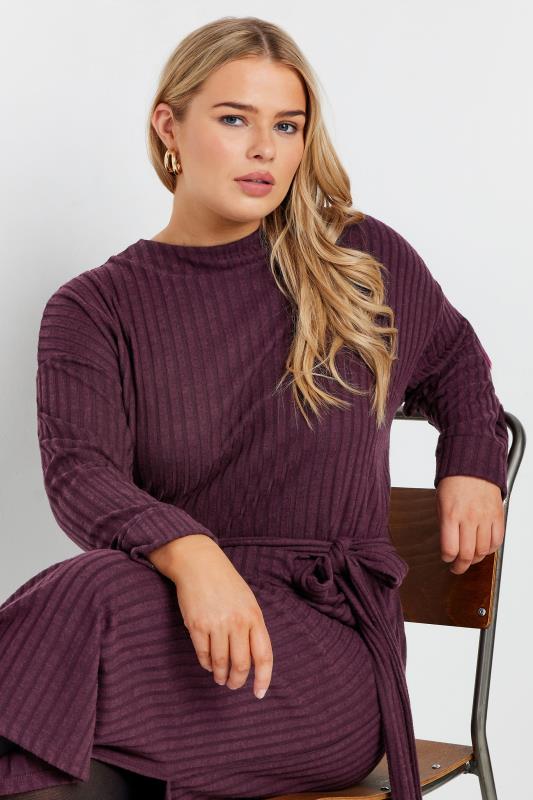 Evans YOURS Curve Purple High Neck Knitted Midi Dress