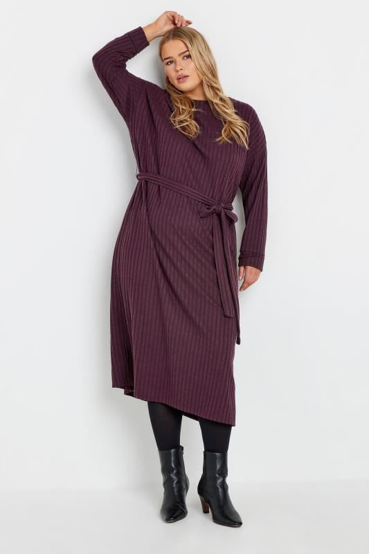 Evans YOURS Curve Purple High Neck Knitted Midi Dress